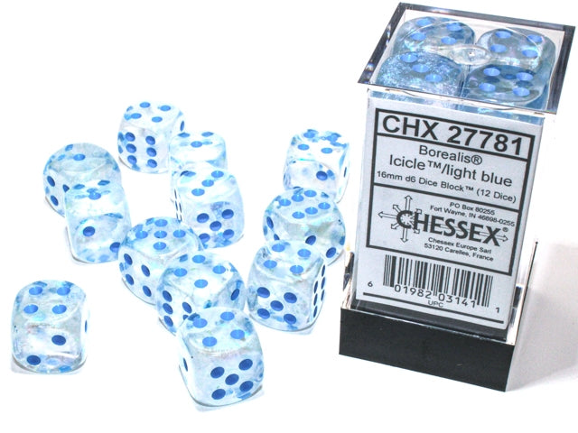 DADOS CHESSEX BOREALIS LUMINARY ICICLAE/LIGHT BLUE D6 16MM