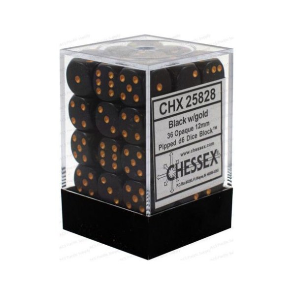DADOS CHESSEX 12MM BLACK/GOLD OPAQUE