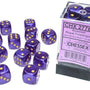 DADOS CHESSEX BOREALIS LUMINARY ROYAL PURPLE/GOLD D6 16MM 