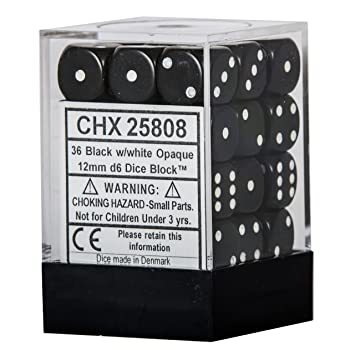 DADOS CHESSEX 12MM BLACK/WHITE OPAQUE