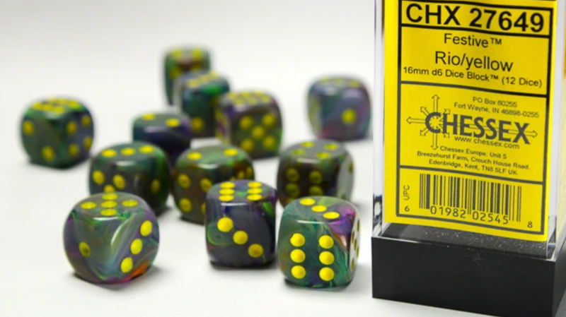 DADOS CHESSEX FESTIVE RIO/YELLOW D6 16MM