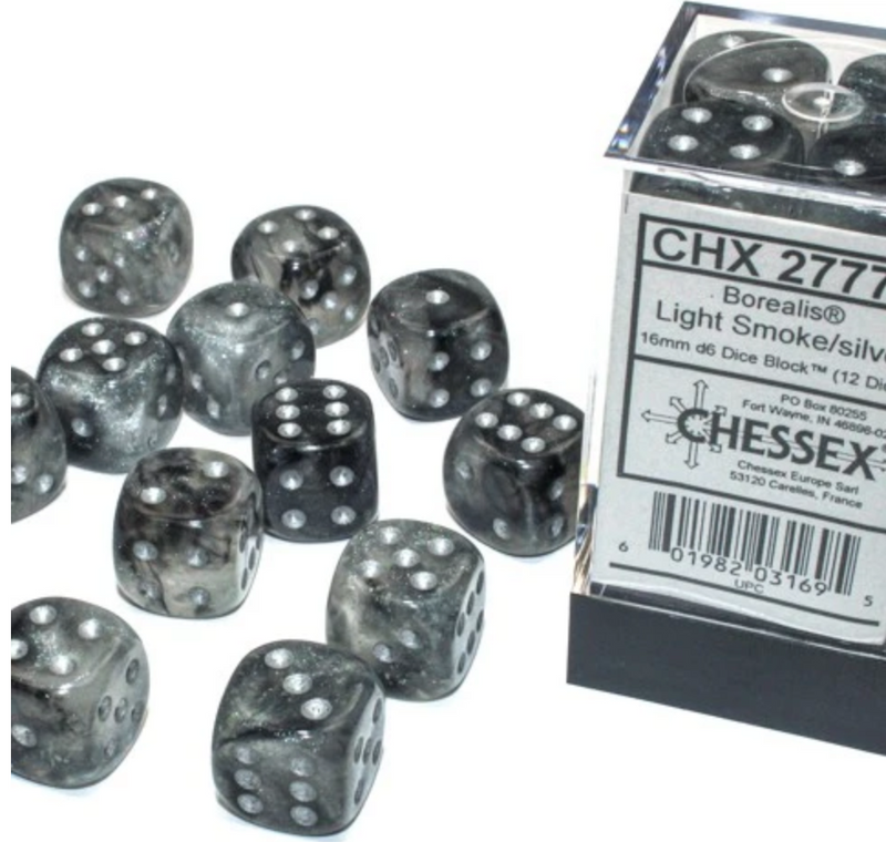 DADOS CHESSEX BOREALIS LUMINARY LIGHT SMOKE/SILVER D6 16MM