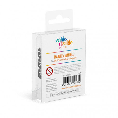 OAKIE DOAKIE DICE DICE D6 12 MM MÁRMOL / GEMIDICE POSITIVO Y NEGATIVO - BLANCO