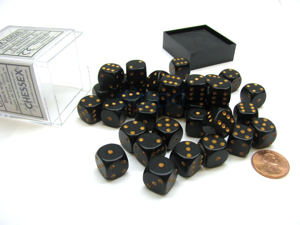DADOS CHESSEX 12MM BLACK/GOLD OPAQUE