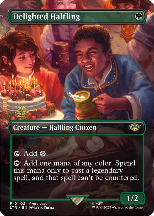 Delighted Halfling (402) - Español [The Lord of the Rings: Tales of Middle-Earth Prerelease Promos]