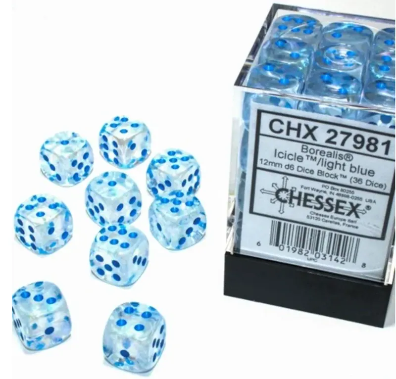 DADOS CHESSEX BOREALIS LUMINARY ICICLE/LIGHT BLUE D6 12MM