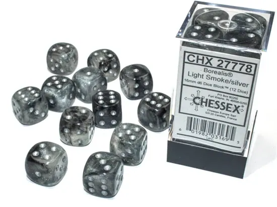 DADOS CHESSEX BOREALIS LUMINARY LIGHT SMOKE/SILVER D6 16MM