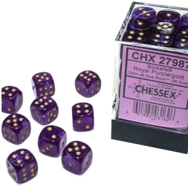 DADOS CHESSEX BOREALIS LUMINARY ROYAL PURPLE/GOLD D6 12MM