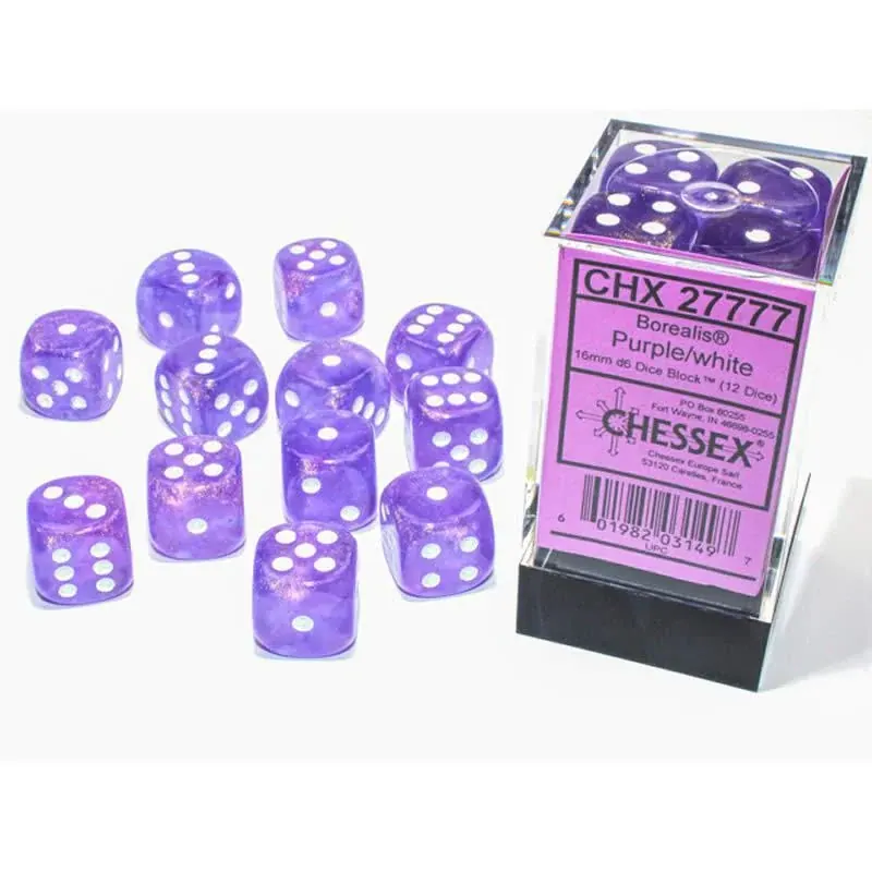DADOS CHESSEX BOREALIS LUMINARY PURPLE/WHITE D6 16MM