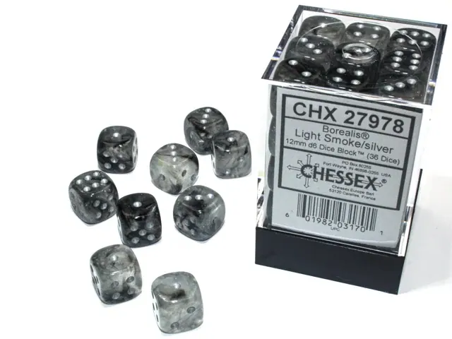DADOS CHESSEX BOREALIS LUMINARY LIGHT SMOKE/SILVER D6 12MM