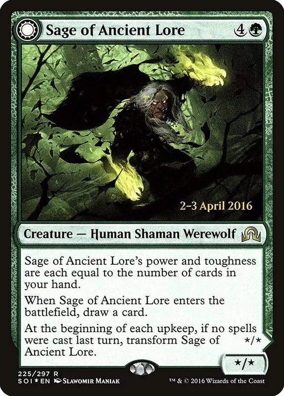 Sage of Ancient Lore // Werewolf of Ancient Hunger [Shadows over Innistrad Promos]