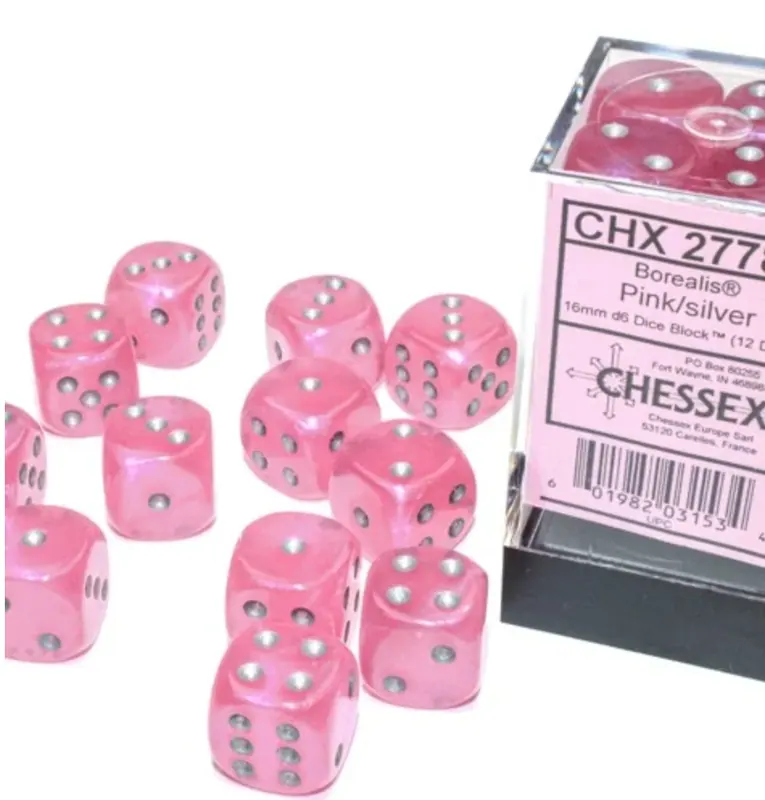 DADOS CHESSEX BOREALIS LUMINARY PINK/SILVER D6 16MM