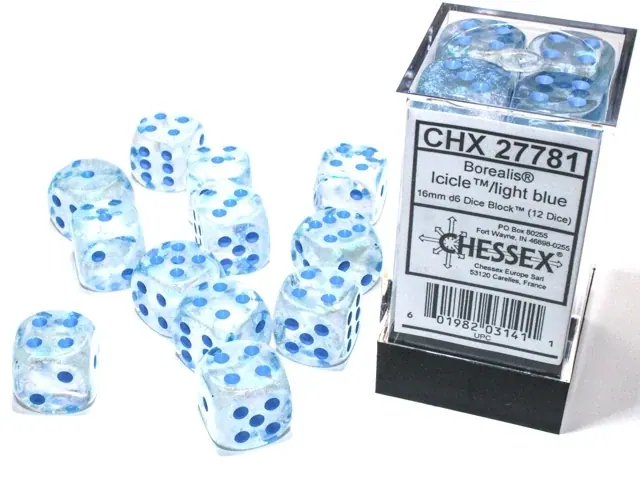 DADOS CHESSEX BOREALIS LUMINARY ICICLAE/LIGHT BLUE D6 16MM