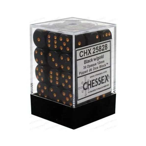 DADOS CHESSEX 12MM BLACK/GOLD OPAQUE