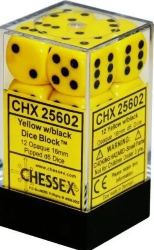 DADOS CHESSEX OPAQUE YELLOW/BLACK D6 16MM