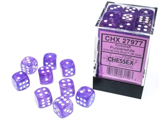 DADOS CHESSEX BOREALIS LUMINARY PURPLE/WHITE D6 12MM