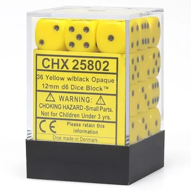 DADOS CHESSEX 12MM YELLOW/BLACK OPAQUE