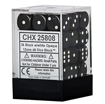 DADOS CHESSEX 12MM BLACK/WHITE OPAQUE