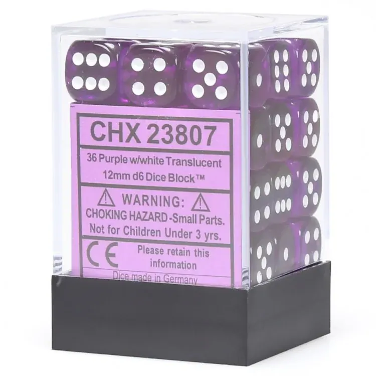 DADOS CHESSEX 12MM PURPLE/WHITE TRANSLUCENT