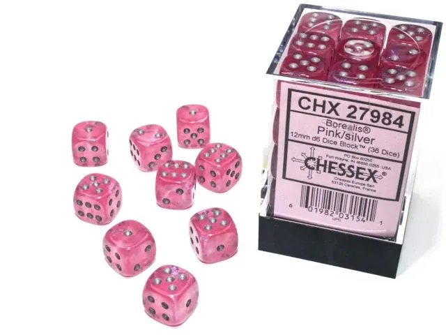 DADOS CHESSEX BOREALIS LUMINARY PINK/SILVER D6 12MM